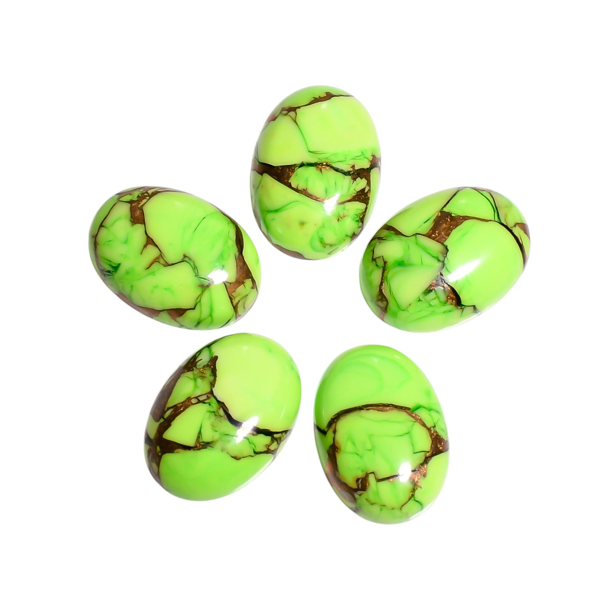 Light Green Mohave Turquoise cabochon in oval shape, showing a soft, even green tone with delicate natural matrix lines