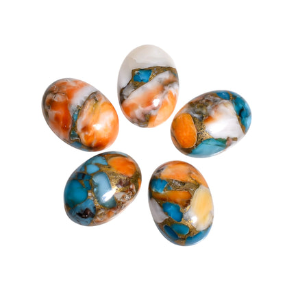 Multi Oyster Copper Turquoise oval cabochon, blending shades of green, gold and grey across one naturally patterned stone