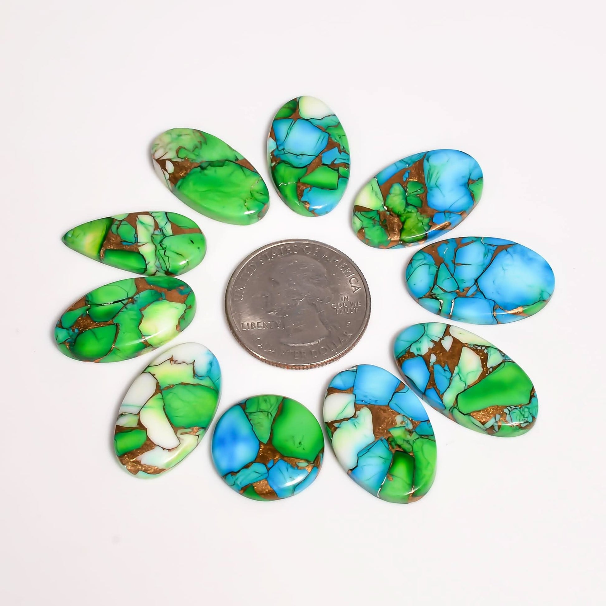 natural turquoise gemstone with copper veins cabochon style