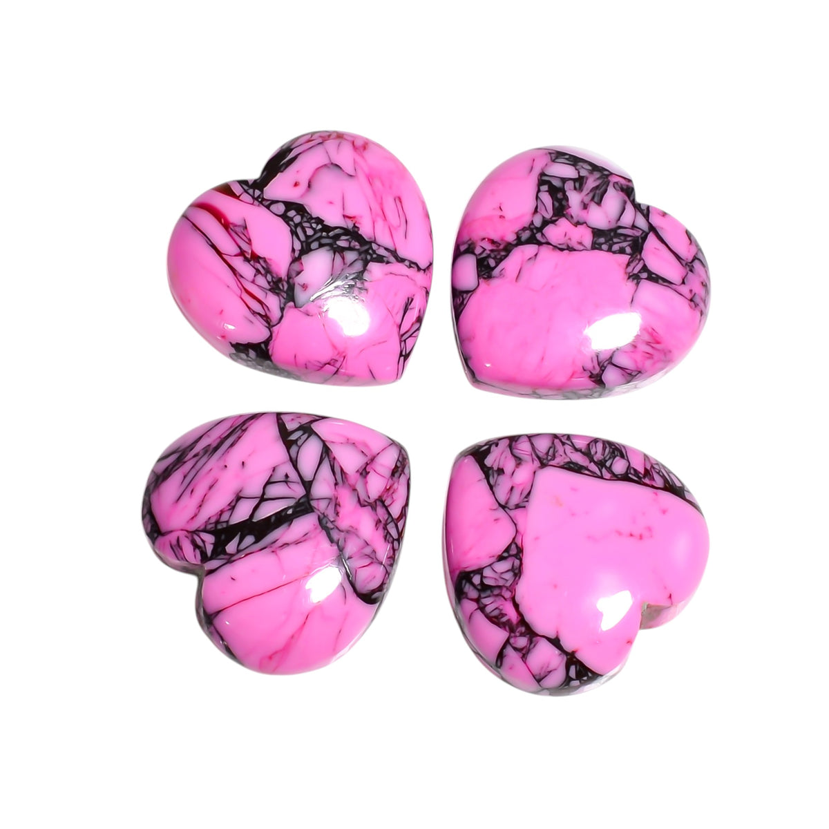 Pink Mohave Turquoise heart cabochon, item AM-4177, a soft rosy pink piece cut into a clean symmetrical heart shape