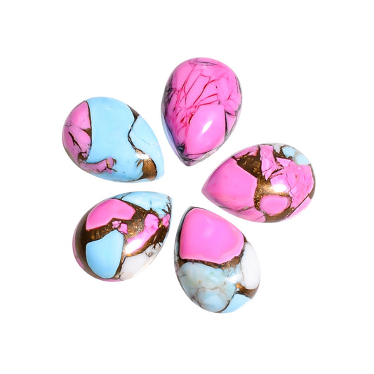 Pink and White Mohave Turquoise cabochon in pear shape, showing soft blush pink tones blended naturally with white matrix streaking