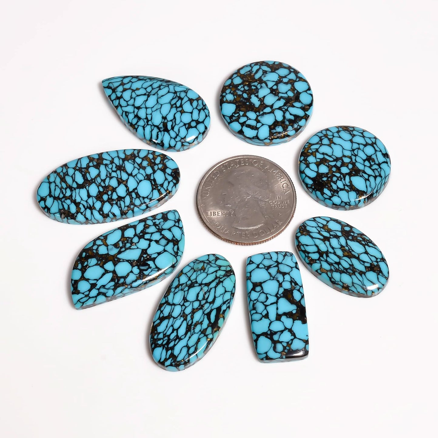 polished Oyster Copper Turquoise cabochons 3 pcs lot 20-25mm gemstones