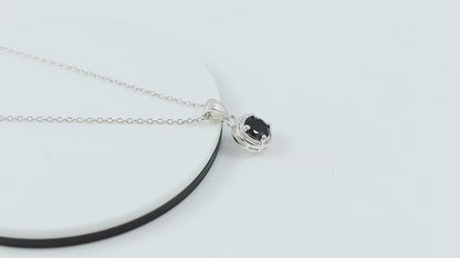 Black Spinel Pendant Necklace – 925 Sterling Silver, Minimal Chain Pendant for Girlfriend