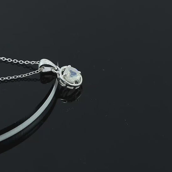 Rainbow Moonstone Pendant Necklace – 925 Sterling Silver
