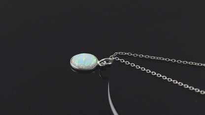 Charming White Line Ethiopian Opal Pendant in  silver plated – Oval Shaped, Delicate & Elegant