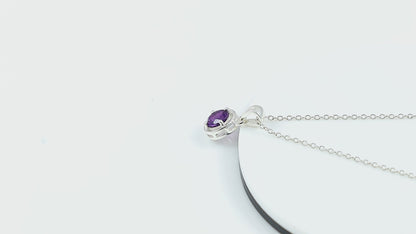Real Amethyst Crystal Pendant Necklace, Natural Gemstone, Birthstone Crystal, Healing Stone, Gift for Women Mom Her, Statement Jewellery, 925 Sterling Silver 18 inch