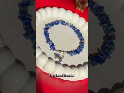 Lapis Lazuli Raw Chip Beads Bracelet – Silver Plated Chain Adjustable Gemstone Bracelet | Minimal Beaded Bracelet