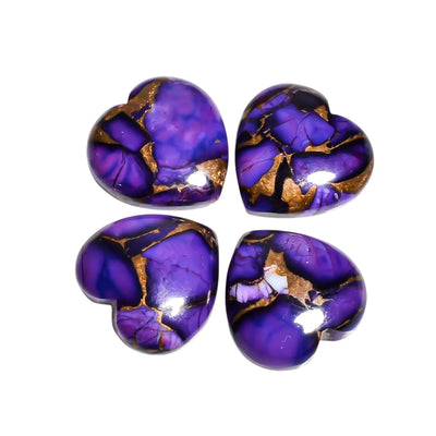 Purple Copper Turquoise Cabochon in Heart Shape - Loose 15 MM Turquoise Crystal Gem with Gold Veins for Rings and Necklaces