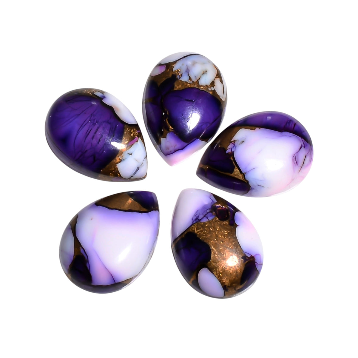 Purple Mohave Turquoise cabochon in pear shape, displaying a rich violet hue set against natural dark matrix veining