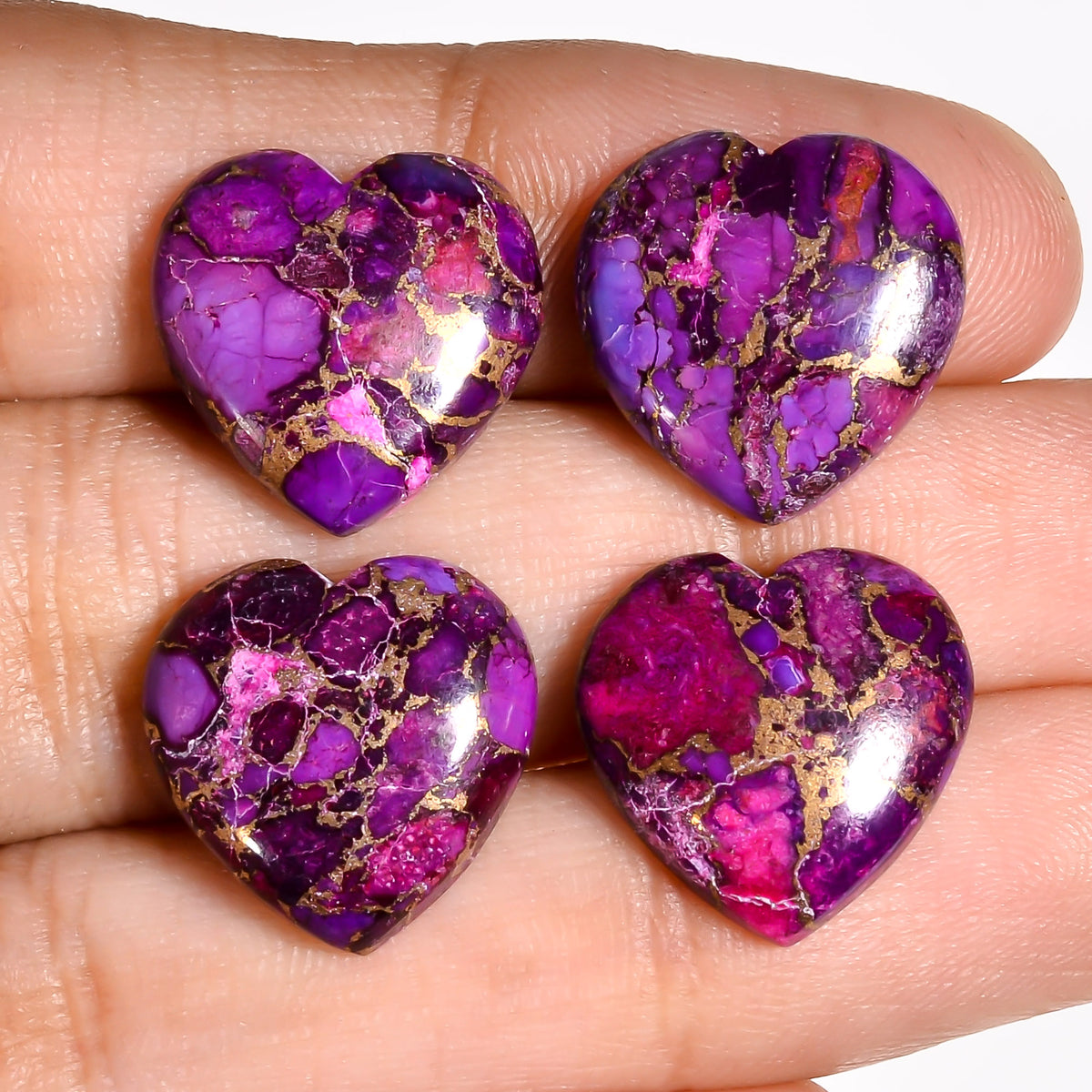 Purple Turquoise heart cabochon photographed next to a ruler for actual size reference, confirming its 15mm measurement