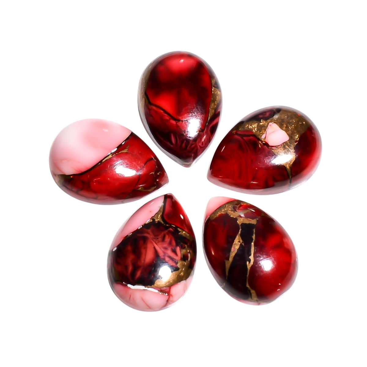 Red Mohave Turquoise cabochon in pear shape, a rare red toned variation that stands apart from the blue and green shades most associated with turquoise