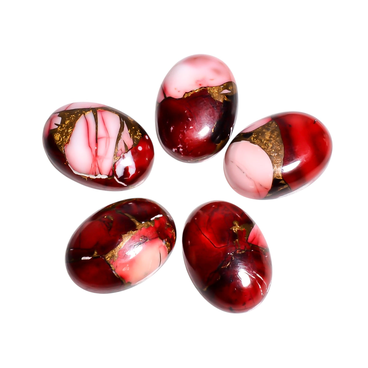 Red Mohave Turquoise oval cabochon, item AM-4174, showing a deep rust red tone unusual within the wider turquoise color spectrum