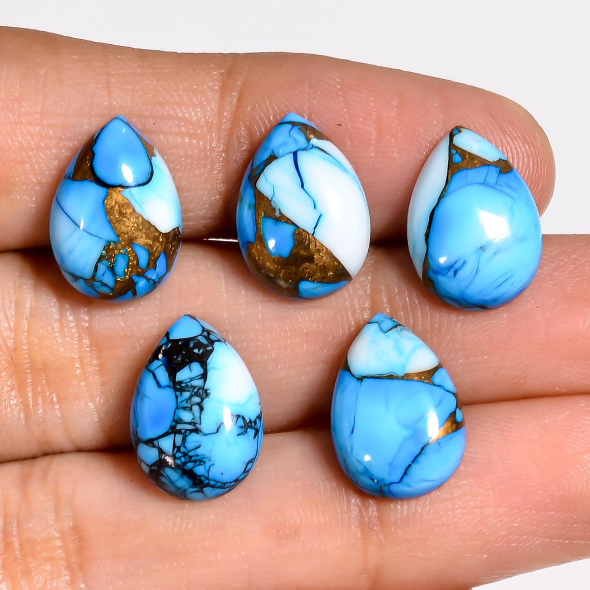 Loose Turquoise Stones for Sale - Vivid Blue Copper Turquoise Pear